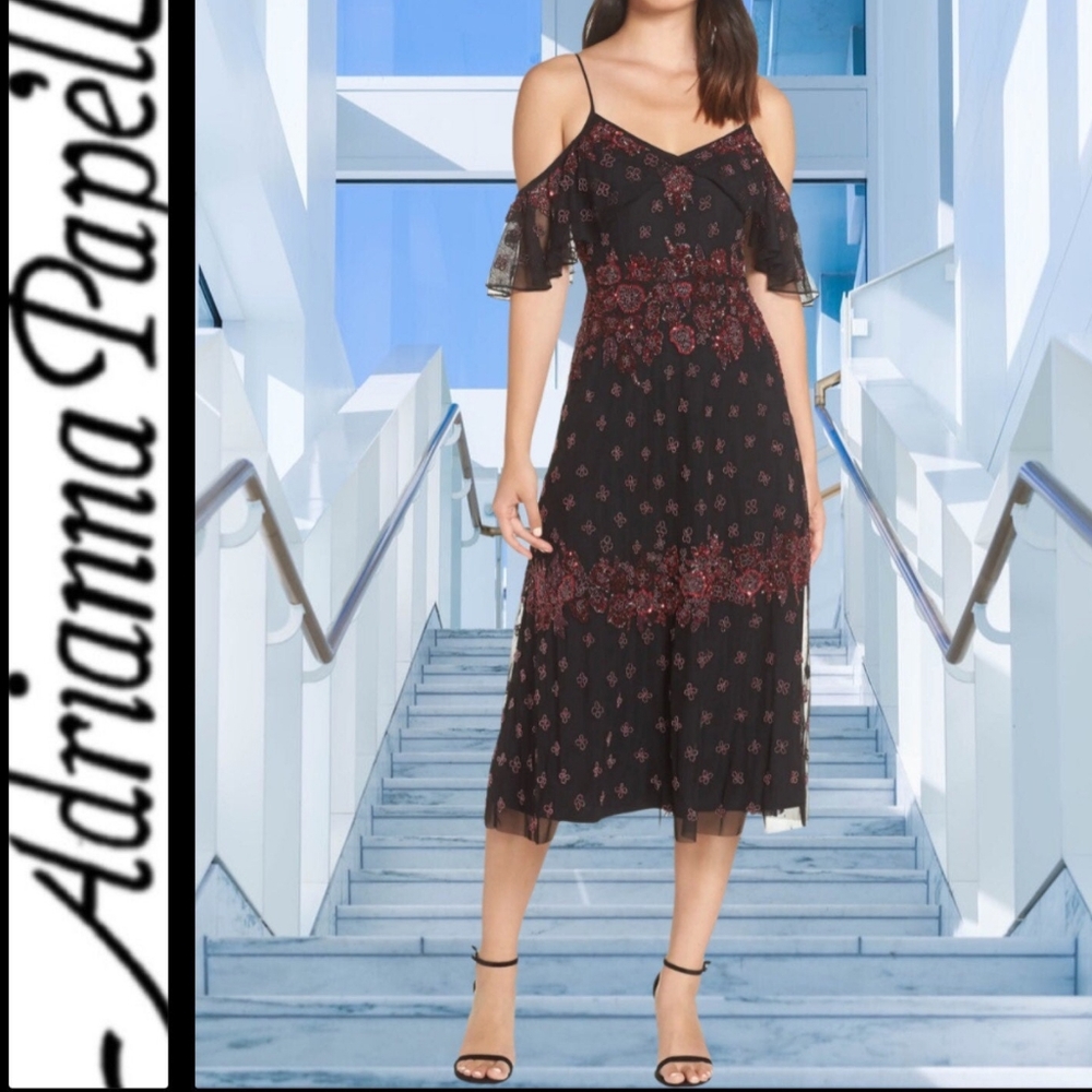 Adrianna Papell Embellished cold shoulder midi dress NWT SIZE 14